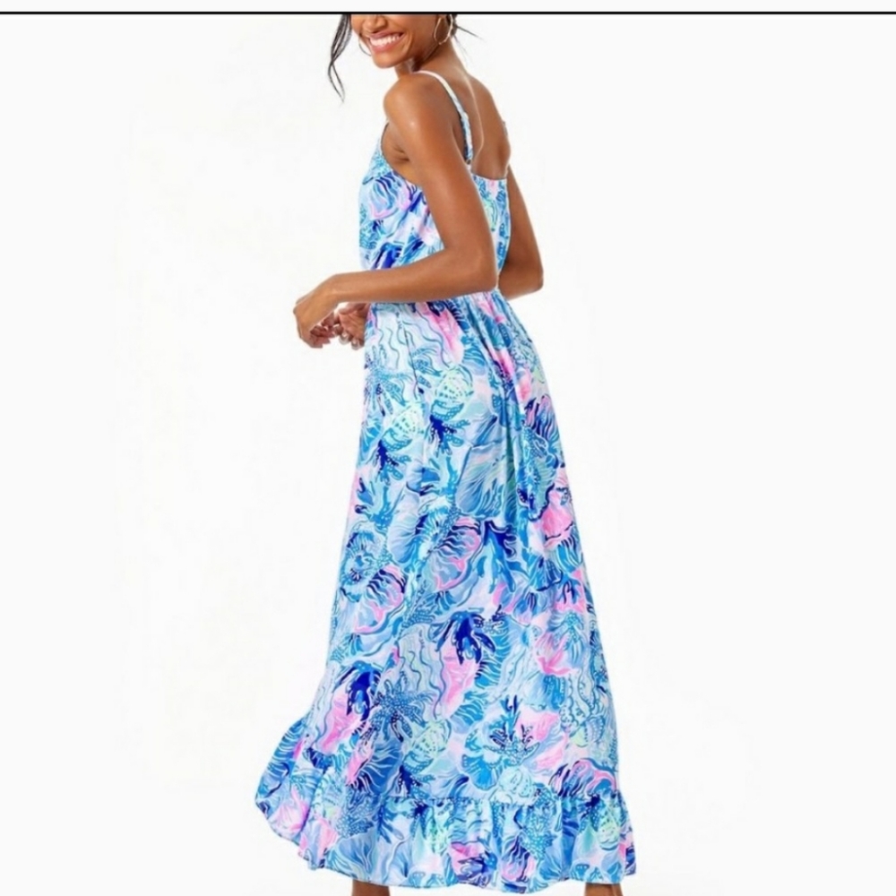 NWOT Pulitzer Resort Mareena Maxi Dress Saltwater Blue Shade Seekers XL - Picture 10 of 11